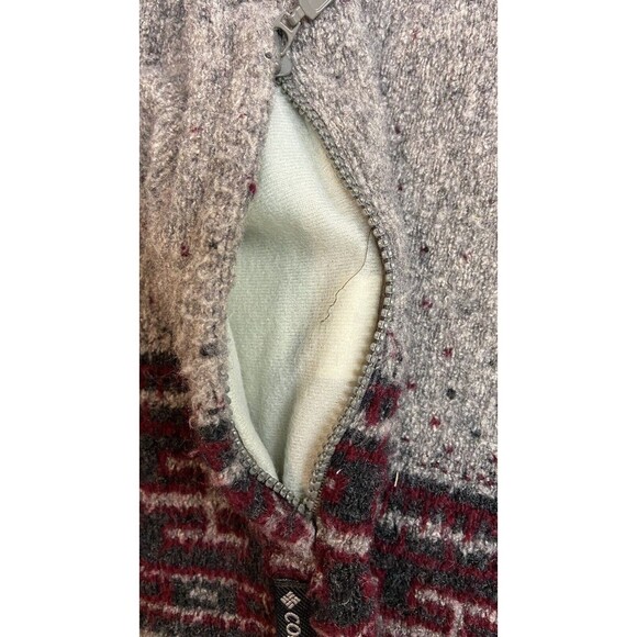 VTG Columbia Womens Small Maroon Grey Aztec Wool Fleece Zip Jacket USA 90s Y2K - Picture 11 of 12